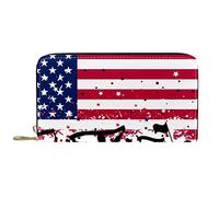 DJNGN Wallet Leather Leather Zip Long Purse Party Crowd on an American Flag