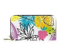 DJNGN Wallet Leather Leather Zip Long Purse Pine Strawberry Multi