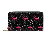 DJNGN Wallet Leather Leather Zip Long Purse Pink Flamingo Triangle Pattern