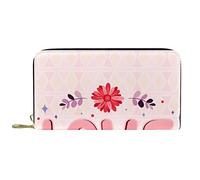 DJNGN Wallet Leather Leather Zip Long Purse Pink Flower Love Heart Shaped Pattern