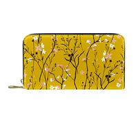 DJNGN Wallet Leather Leather Zip Long Purse Pink Flower Yellow Background