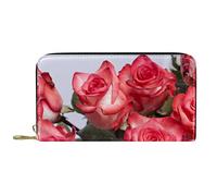 DJNGN Wallet Leather Leather Zip Long Purse Pink Rose Flowers
