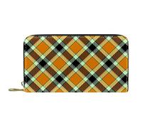 DJNGN Wallet Leather Leather Zip Long Purse Plaid Pattern Yellow