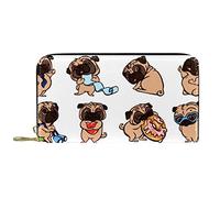 DJNGN Wallet Leather Leather Zip Long Purse Pug Cartoon