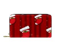 DJNGN Wallet Leather Leather Zip Long Purse Red Christmas Stockings Pattern
