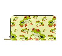 DJNGN Wallet Leather Leather Zip Long Purse Red Eyed Tree Frog Seamless Pattern