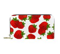 DJNGN Wallet Leather Leather Zip Long Purse Red Strawberry Fruits Whit Background