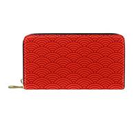 DJNGN Wallet Leather Leather Zip Long Purse Red Vintage Scales Pattern
