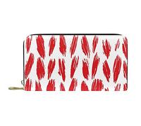 DJNGN Wallet Leather Leather Zip Long Purse Red Yarn Thread Pattern Abstract