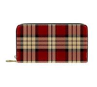 DJNGN Wallet Leather Leather Zip Long Purse Red Yellow Plaid Checkred Pattern