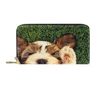 DJNGN Wallet Leather Leather Zip Long Purse Rested Dog Lying The Grassland