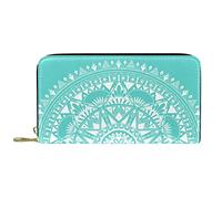 DJNGN Wallet Leather Leather Zip Long Purse Retro flowerPattern Green