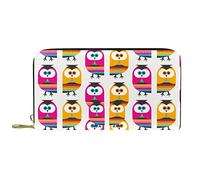 DJNGN Wallet Leather Leather Zip Long Purse Retro Owls