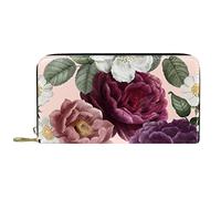 DJNGN Wallet Leather Leather Zip Long Purse Romantic Floral Pattern-01