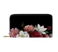 DJNGN Wallet Leather Leather Zip Long Purse Rose Flower