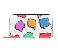 DJNGN Wallet Leather Leather Zip Long Purse Sketch-Doodle-Style-Speech-Bubbles-Seamless-Pattern_7130-741