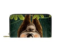 DJNGN Wallet Leather Leather Zip Long Purse Sloth Tropical