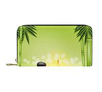 DJNGN Wallet Leather Leather Zip Long Purse Spa Quiet Stone Bamboo Candle
