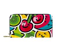 DJNGN Wallet Leather Leather Zip Long Purse Strawberry Cherry Fruit