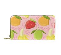 DJNGN Wallet Leather Leather Zip Long Purse Strawberry Lemon Banana Pink Backgrond