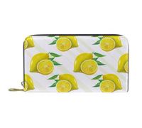 DJNGN Wallet Leather Leather Zip Long Purse Summer Fruit Lemon Cutting Pattern