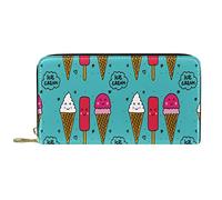 DJNGN Wallet Leather Leather Zip Long Purse Summer Ice Cream Popsicle Blue