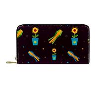DJNGN Wallet Leather Leather Zip Long Purse Sunflower Pot Culture