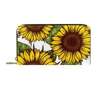 DJNGN Wallet Leather Leather Zip Long Purse Sunflower Yellow Flower Pattern
