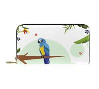 DJNGN Wallet Leather Leather Zip Long Purse Tropical Birds Plants