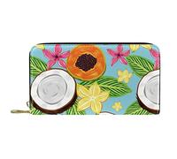 DJNGN Wallet Leather Leather Zip Long Purse Tropical Fruit Pink Flower Watercolor
