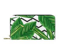 DJNGN Wallet Leather Leather Zip Long Purse Tropical Leaf Green
