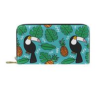 DJNGN Wallet Leather Leather Zip Long Purse Tropical Leaves Toucans Ananas comosus