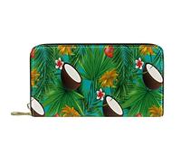 DJNGN Wallet Leather Leather Zip Long Purse Tropical Palm Leaves Fruit Flower Strawberry