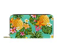 DJNGN Wallet Leather Leather Zip Long Purse Tropical Palm Yellow Pine Pink Flowers