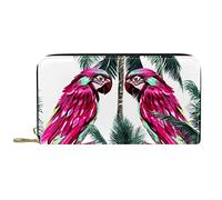 DJNGN Wallet Leather Leather Zip Long Purse Tropical Parrots Birds Plam Tree Exotic