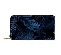 DJNGN Wallet Leather Leather Zip Long Purse Tropical Plant Pattern