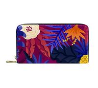 DJNGN Wallet Leather Leather Zip Long Purse Tropical Purple Leaf Ananas comosus