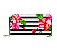 DJNGN Wallet Leather Leather Zip Long Purse Tropical Stripe Floral Flower