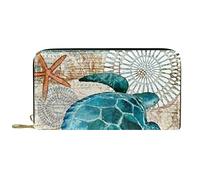 DJNGN Wallet Leather Leather Zip Long Purse Turtle Sea World