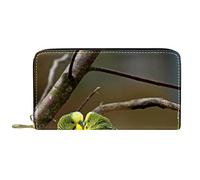 DJNGN Wallet Leather Leather Zip Long Purse Two Budgerigars Pair Green Bird Tree Branch