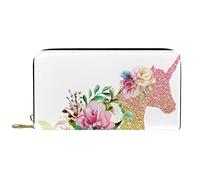 DJNGN Wallet Leather Leather Zip Long Purse Unicorn Rose Flowers