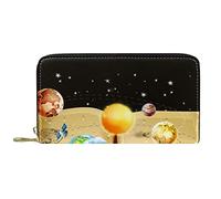 DJNGN Wallet Leather Leather Zip Long Purse Universe Earth Knowledge