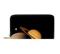 DJNGN Wallet Leather Leather Zip Long Purse Universe Saturn Space