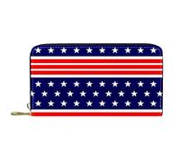 DJNGN Wallet Leather Leather Zip Long Purse USA Flag Blue Red Star Stripe