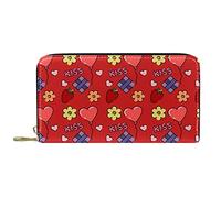 DJNGN Wallet Leather Leather Zip Long Purse Valentine's Day Kiss Love Strawberry Balloon