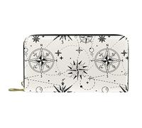 DJNGN Wallet Leather Leather Zip Long Purse Vintage Compass Stars Pattern