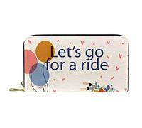 DJNGN Wallet Leather Leather Zip Long Purse Vintage Let's Go for a Ride Bicycle Floral