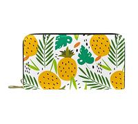 DJNGN Wallet Leather Leather Zip Long Purse Watercolor Tropical Pines Pattern