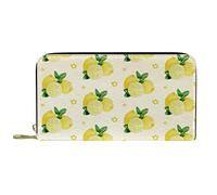 DJNGN Wallet Leather Leather Zip Long Purse Watercolor Yellow Pattern Lemons
