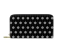 DJNGN Wallet Leather Leather Zip Long Purse White Flowers on Black Background-01